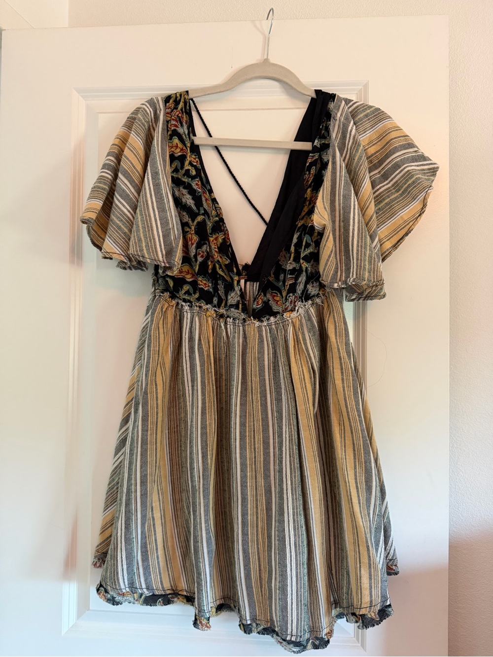 Free People Floral Mixed-Print dress in Black and Cream with Yellow Accents